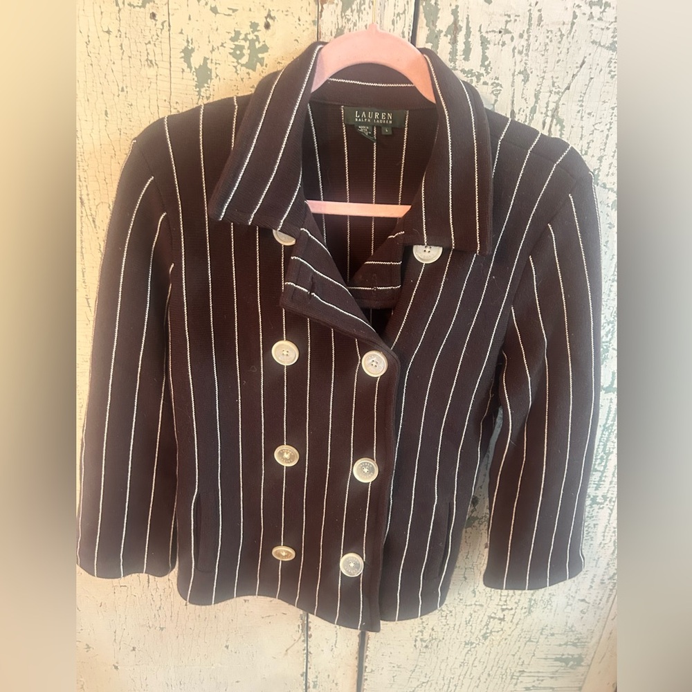Ralph Lauren Lauren button up jacket sweater Brown striped cropped